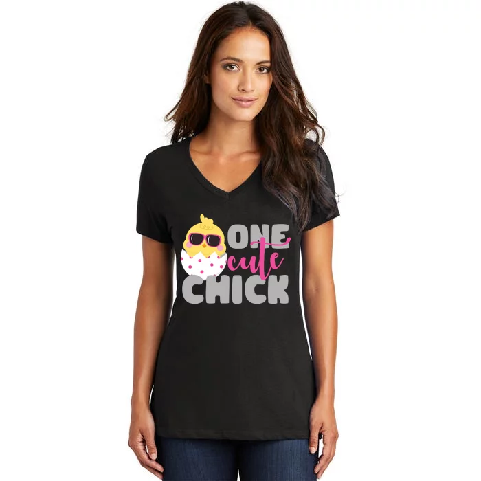 One Cute Chick Funny Women's V-Neck T-Shirt