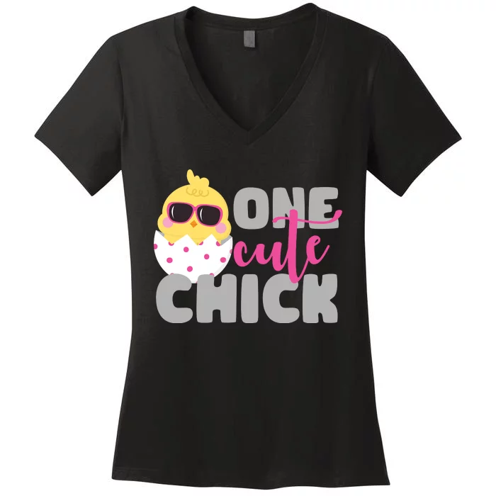 One Cute Chick Funny Women's V-Neck T-Shirt