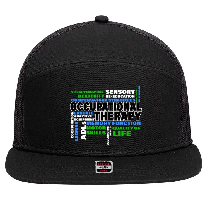 Occupational Therapy Word Cloud 7 Panel Mesh Trucker Snapback Hat