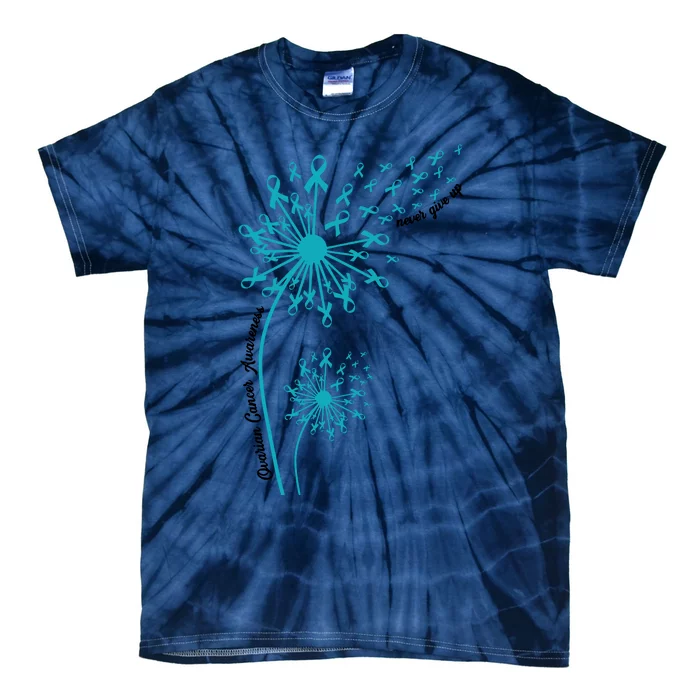 Ovarian Cancer Dandelion Teal Ribbon Ovarian Cancer Ovarian Survivor Tie-Dye T-Shirt