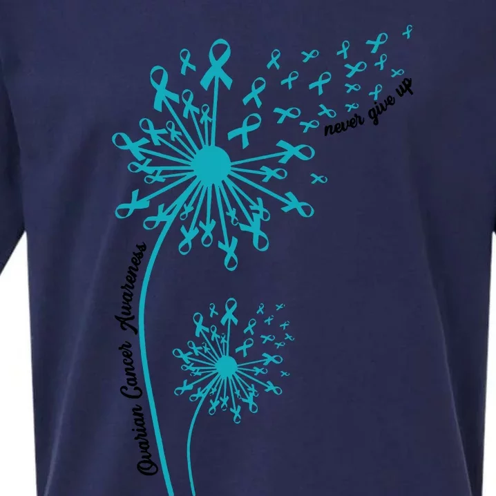 Ovarian Cancer Dandelion Teal Ribbon Ovarian Cancer Ovarian Survivor Sueded Cloud Jersey T-Shirt