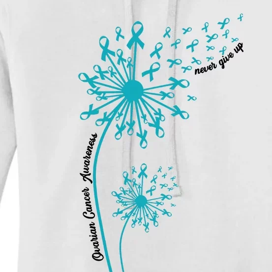 Ovarian Cancer Dandelion Teal Ribbon Ovarian Cancer Ovarian Survivor Women's Pullover Hoodie