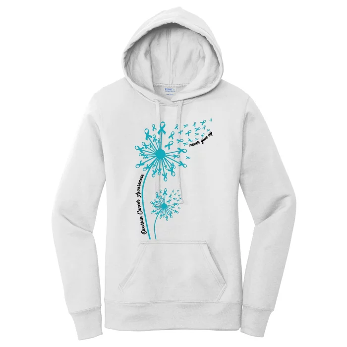 Ovarian Cancer Dandelion Teal Ribbon Ovarian Cancer Ovarian Survivor Women's Pullover Hoodie