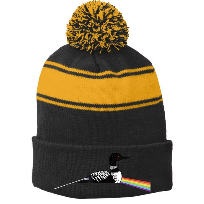 Original Classic Dark Side Of The Loon Bird Watching Stripe Pom Pom Beanie