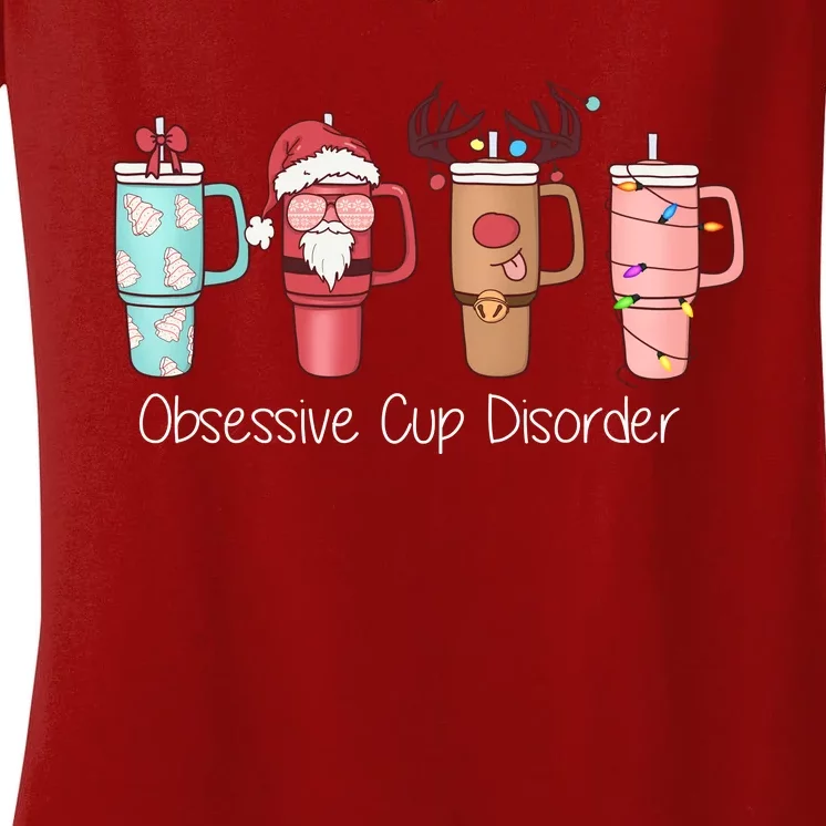 Obsessive Cup Disorder Cute Christmas Funny Women's V-Neck T-Shirt