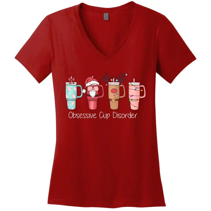 Obsessive Cup Disorder Cute Christmas Funny Women's V-Neck T-Shirt