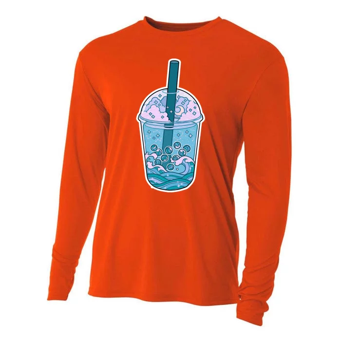 Ocean Waves Boba Tea Cooling Performance Long Sleeve Crew