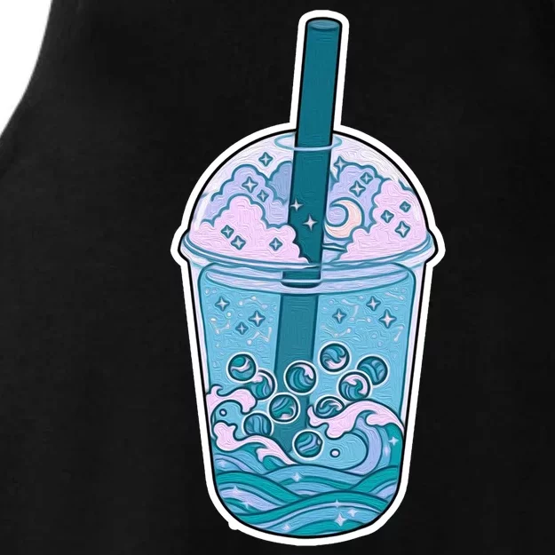 Ocean Waves Boba Tea Ladies Tri-Blend Wicking Tank