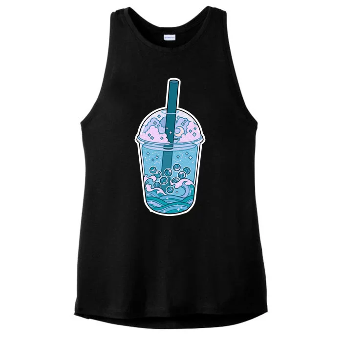 Ocean Waves Boba Tea Ladies Tri-Blend Wicking Tank