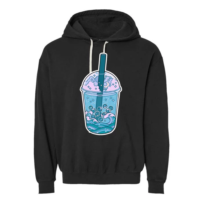 Ocean Waves Boba Tea Garment-Dyed Fleece Hoodie