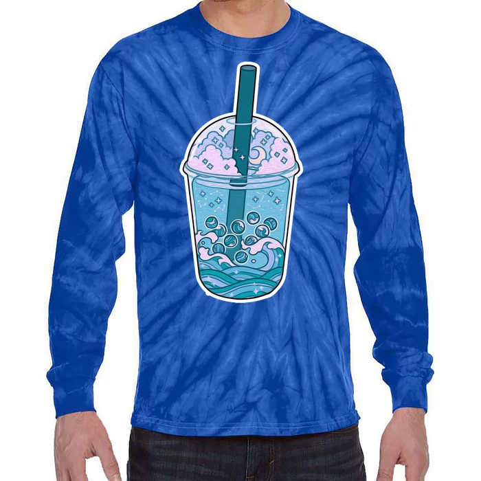 Ocean Waves Boba Tea Tie-Dye Long Sleeve Shirt