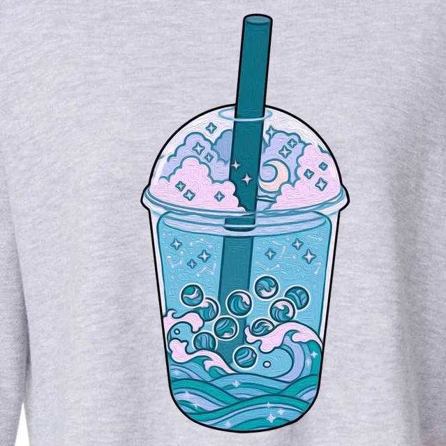 Ocean Waves Boba Tea Cropped Pullover Crew