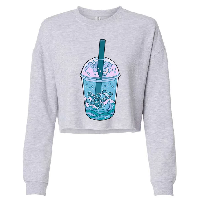 Ocean Waves Boba Tea Cropped Pullover Crew