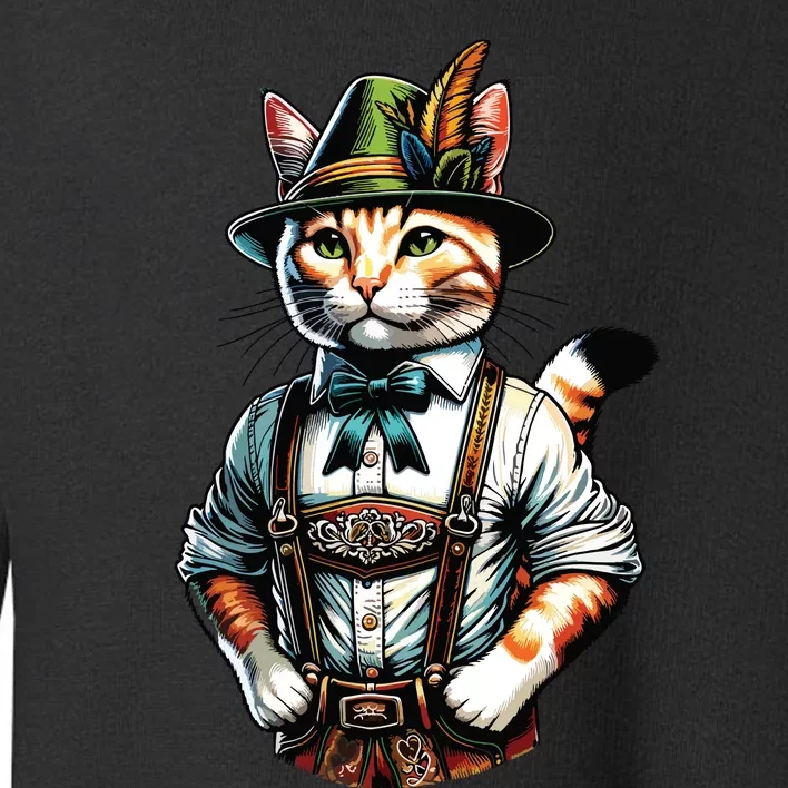 Oktoberfest Cat Funny German Bavarian Lederhosen Cat Lover Toddler Sweatshirt