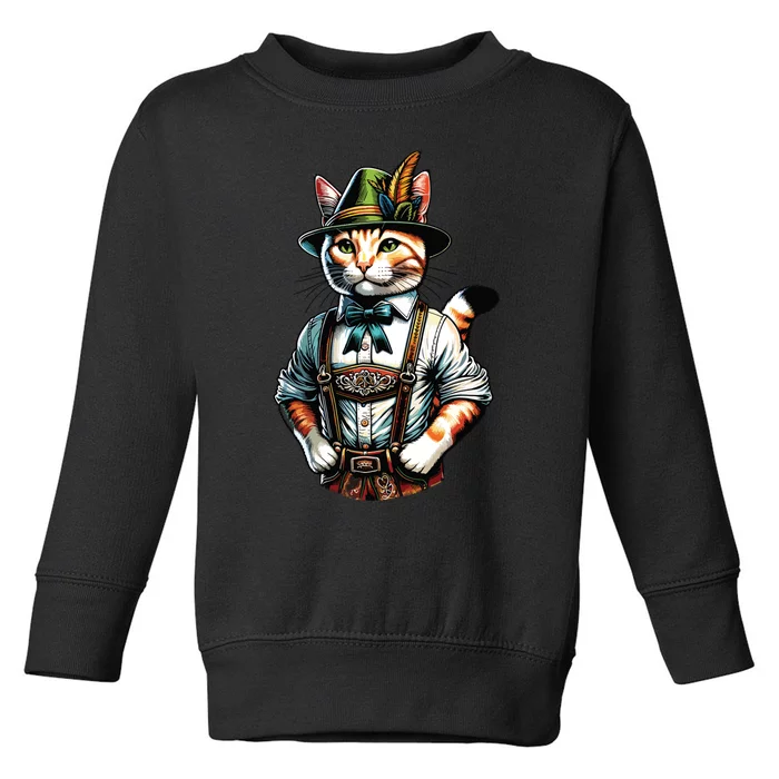 Oktoberfest Cat Funny German Bavarian Lederhosen Cat Lover Toddler Sweatshirt