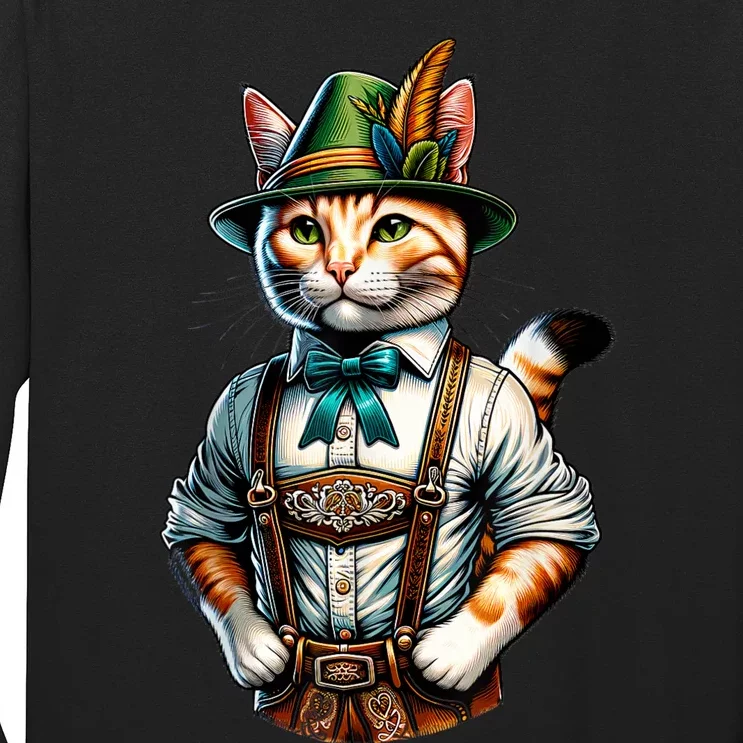 Oktoberfest Cat Funny German Bavarian Lederhosen Cat Lover Long Sleeve Shirt