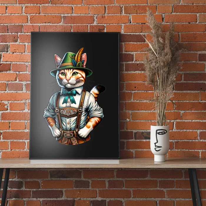 Oktoberfest Cat Funny German Bavarian Lederhosen Cat Lover Poster