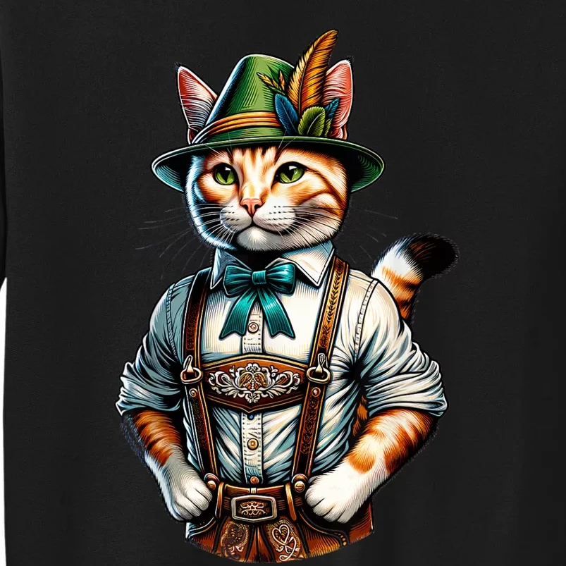 Oktoberfest Cat Funny German Bavarian Lederhosen Cat Lover Tall Sweatshirt