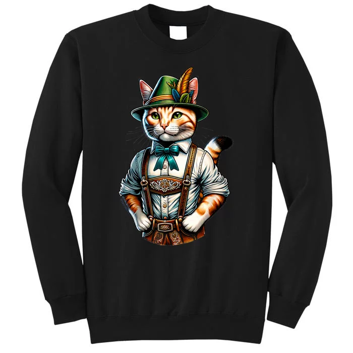 Oktoberfest Cat Funny German Bavarian Lederhosen Cat Lover Tall Sweatshirt