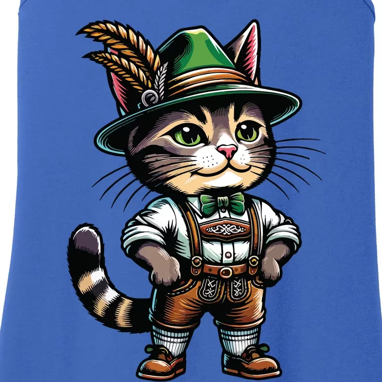 Oktoberfest Cat Funny German Bavarian Lederhosen Cat Lover Ladies Essential Tank