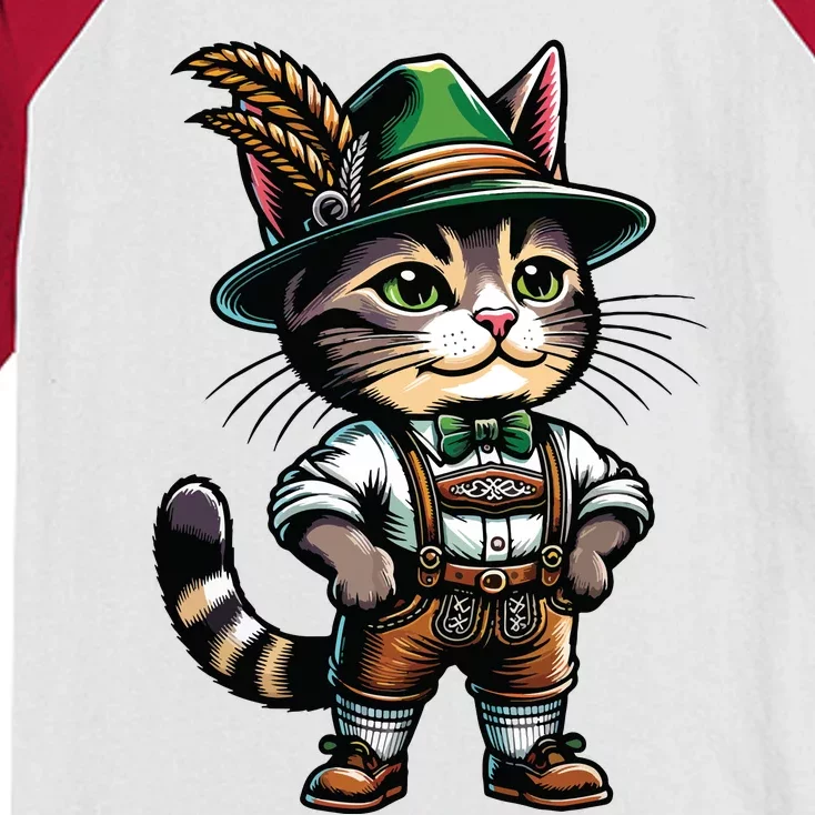 Oktoberfest Cat Funny German Bavarian Lederhosen Cat Lover Kids Colorblock Raglan Jersey