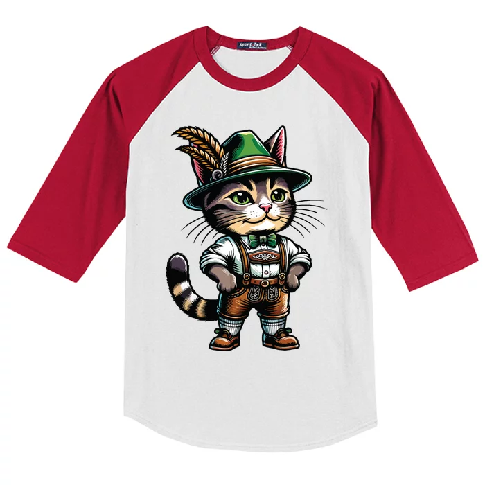 Oktoberfest Cat Funny German Bavarian Lederhosen Cat Lover Kids Colorblock Raglan Jersey