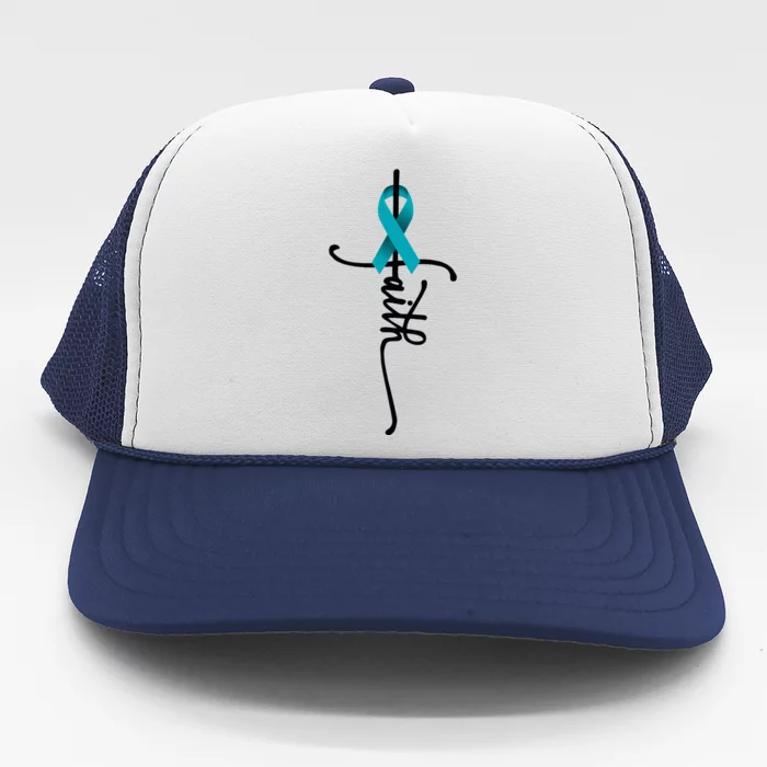 Ovarian Cancer Faith Ovarian Cancer Awareness Support Trucker Hat