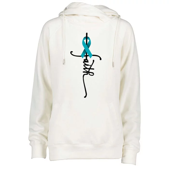 Ovarian Cancer Faith Ovarian Cancer Awareness Support Womens Funnel Neck Pullover Hood