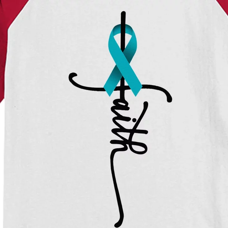 Ovarian Cancer Faith Ovarian Cancer Awareness Support Kids Colorblock Raglan Jersey