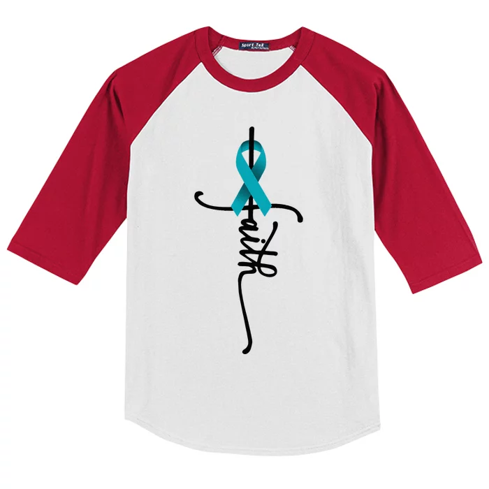 Ovarian Cancer Faith Ovarian Cancer Awareness Support Kids Colorblock Raglan Jersey