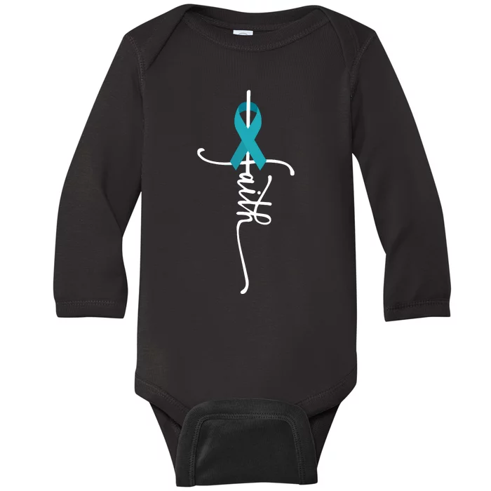 Ovarian Cancer Faith Ovarian Cancer Awareness Baby Long Sleeve Bodysuit