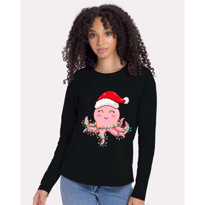 Octopus Christmas Hat Festive Holiday Gift for Octopus Lovers Womens Cotton Relaxed Long Sleeve T-Shirt