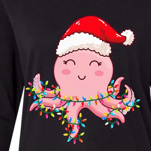 Octopus Christmas Hat Festive Holiday Gift for Octopus Lovers Womens Cotton Relaxed Long Sleeve T-Shirt