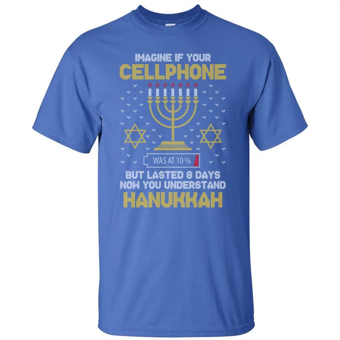 Orah Cellphone Hanukkah Jewish Ugly Christmas Sweater Cute Gift Tall T-Shirt