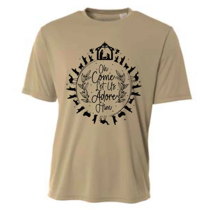 Oh Come Let Us Adore Him Jesus Christmas Cooling Performance Crew T-Shirt