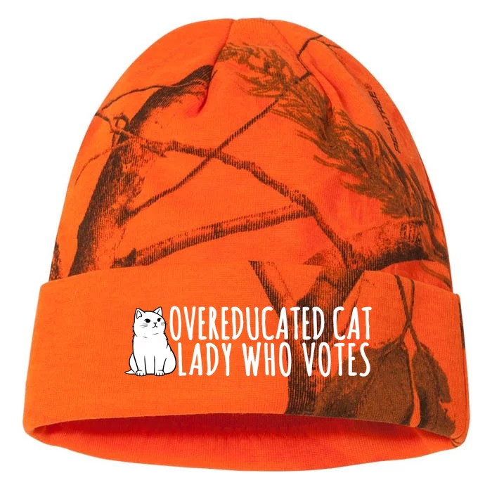 Overeducated Cat Lady Who Votes Kamala Harris 2024 Kati - 12in Camo Beanie