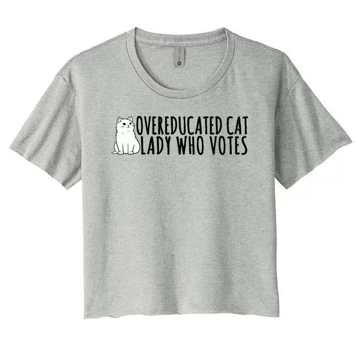 Overeducated Cat Lady Who Votes Kamala Harris 2024 Women's Crop Top Tee