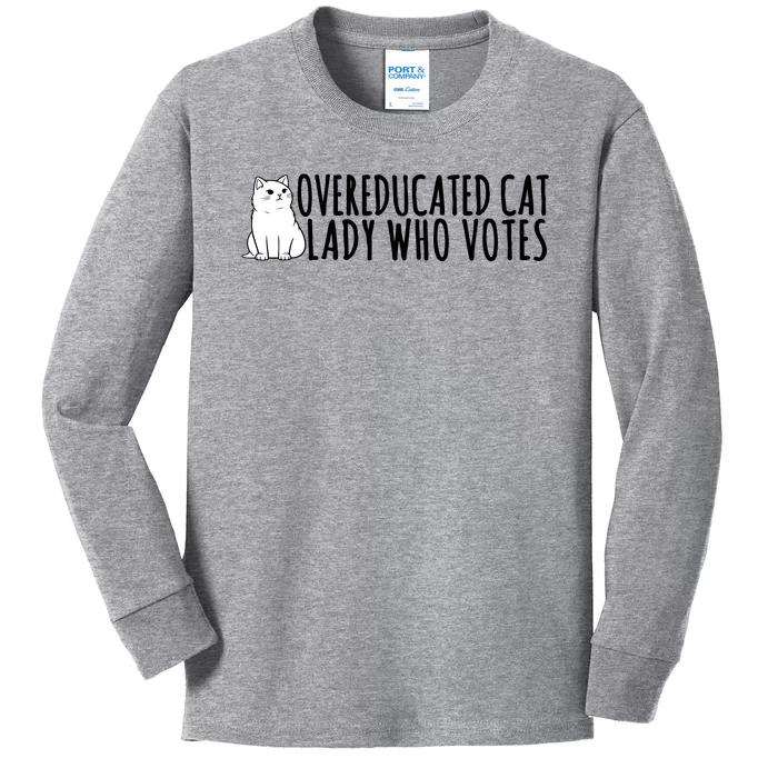 Overeducated Cat Lady Who Votes Kamala Harris 2024 Kids Long Sleeve Shirt