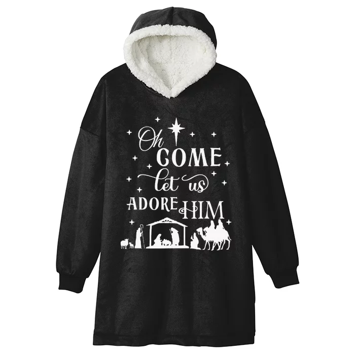 Oh Come Let Us Adore Him Christian Nativity Vintage Xmas Hooded Wearable Blanket