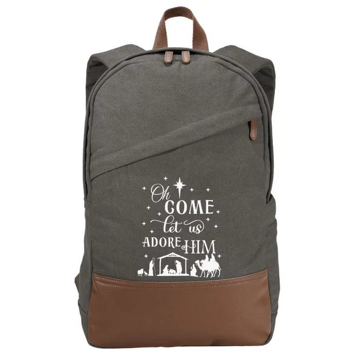 Oh Come Let Us Adore Him Christian Nativity Vintage Xmas Cotton Canvas Backpack