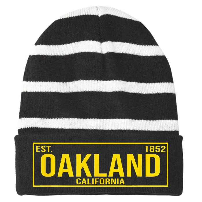 Oakland California License Plate Design Classic Striped Beanie with Solid Band