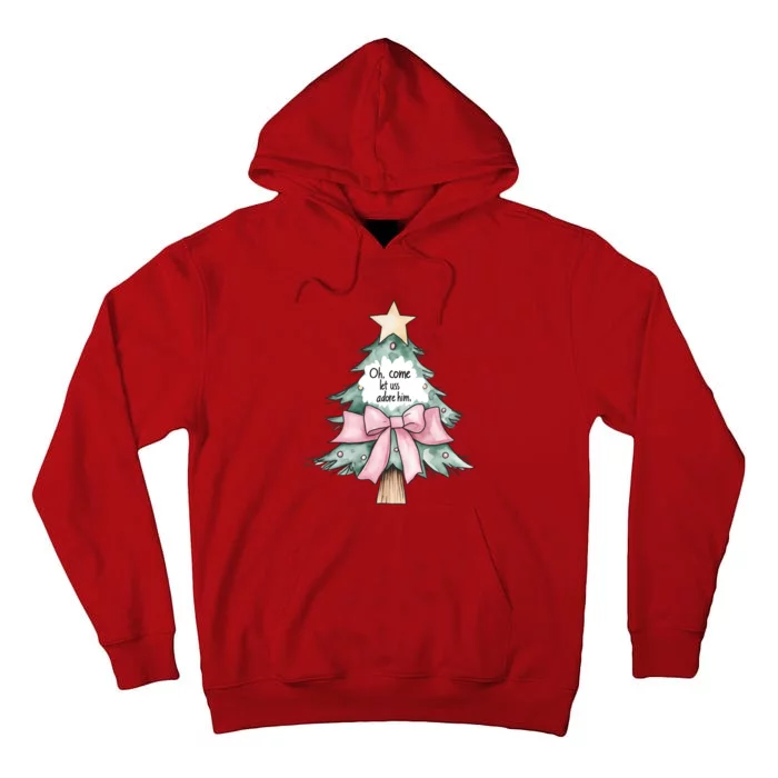 Oh Com Let Uss Adore Him Christmas Tree Holiday Matching Tall Hoodie