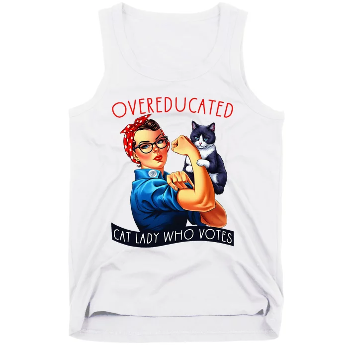 Overeducated Cat Lady Who Votes Rosie The Riveter Cat Lover Tank Top