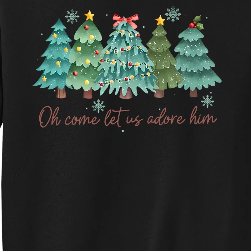 Oh Come Let Us Adore Him Funny Christian Christmas Tree Bow Sweatshirt