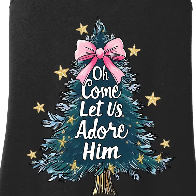 Oh Come Let Us Adore Him Christmas Nativity Christian Jesus Ladies Essential Tank