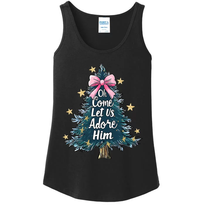 Oh Come Let Us Adore Him Christmas Nativity Christian Jesus Ladies Essential Tank