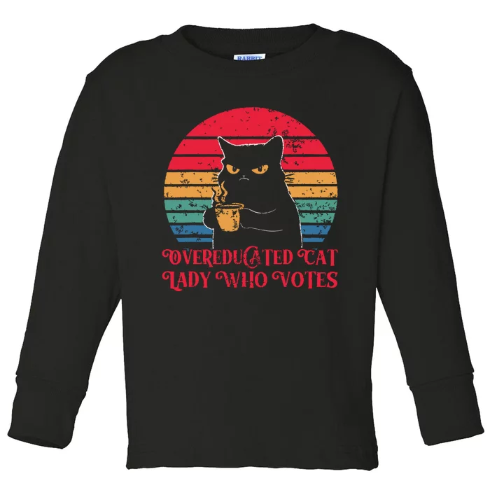 Overeducated Cat Lady Who Votes 2024 Election Toddler Long Sleeve Shirt