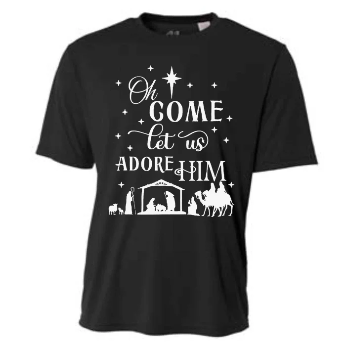 Oh Come Let Us Adore Him Jesus Christ Christian Holiday Cooling Performance Crew T-Shirt