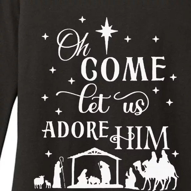 Oh Come Let Us Adore Him Jesus Christ Christian Holiday Womens CVC Long Sleeve Shirt