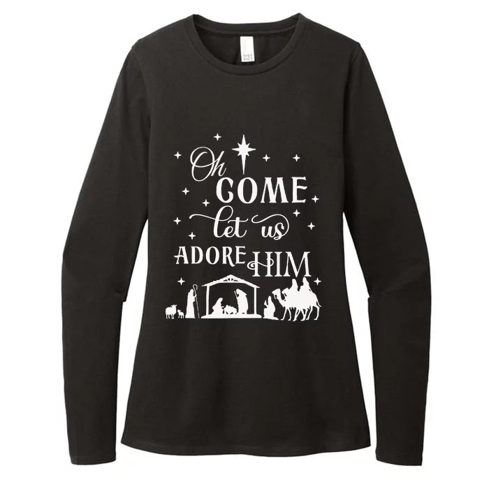 Oh Come Let Us Adore Him Jesus Christ Christian Holiday Womens CVC Long Sleeve Shirt